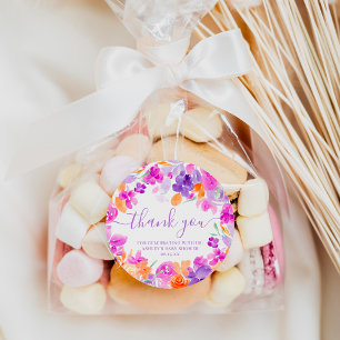 Adesivo Redondo Obrigado Romântico pastel roxo laranja floral