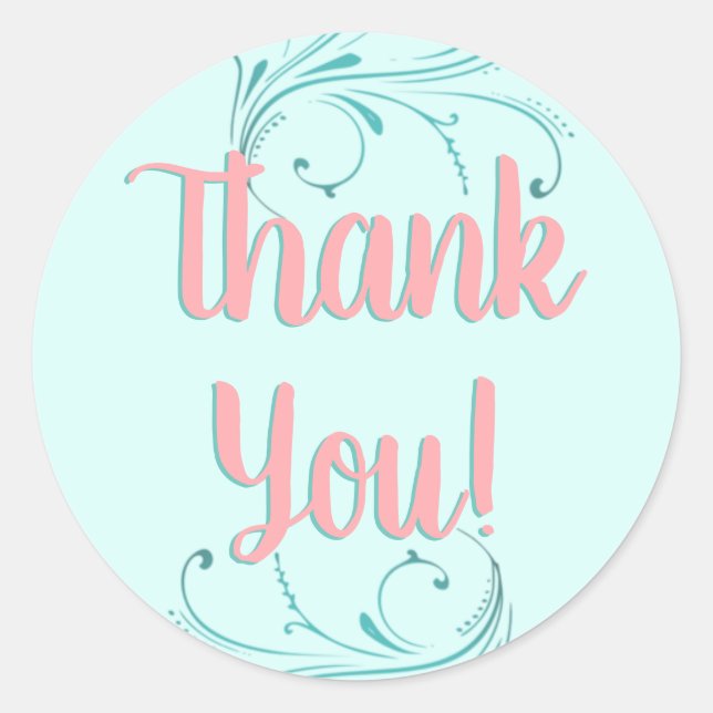 Adesivo Redondo Obrigado! Rosa, Aqua e Verde Moderno (Frente)