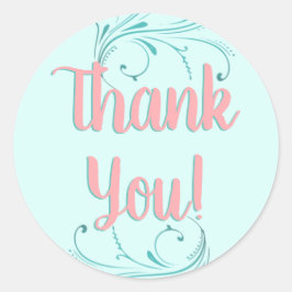 Adesivo Redondo Obrigado! Rosa, Aqua e Verde Moderno