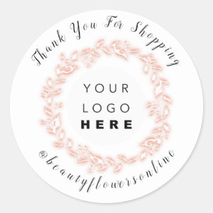Adesivo Redondo Obrigado Rosa De Logotipo Nome IG Floral Wreath Wh