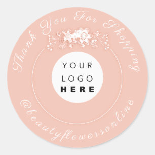 Adesivo Redondo Obrigado Rosa De Logotipo Nome IG Peach Floral Wre
