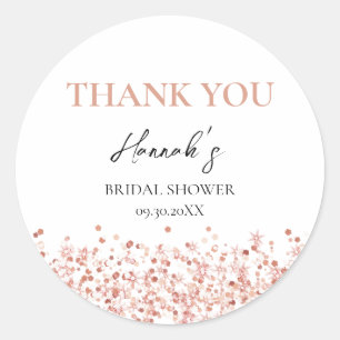 Adesivo Redondo Obrigado Rosa Dourado Brilho Chuveiro de Noiva