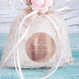 Adesivo Redondo Obrigado Rosa Dourado Casamento Glitter