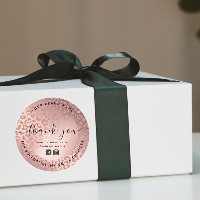 Adesivo Redondo Obrigado Rosa Dourado Impressão Animal (Criador carregado)