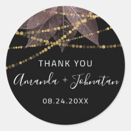 Adesivo Redondo Obrigado Rosa Folha Dourada Nome Data Rosa Preto D