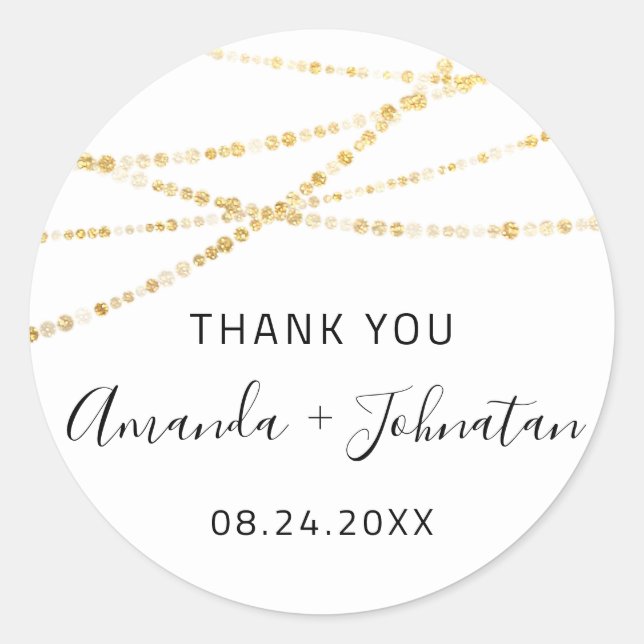 Adesivo Redondo Obrigado Rosa Nome Data Luzes Douradas Simplesment (Frente)