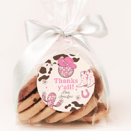 Adesivo Redondo Obrigado rosa-rosa-menina do Western First Rodeo