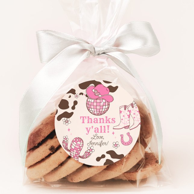 Adesivo Redondo Obrigado rosa-rosa-menina do Western First Rodeo (Criador carregado)