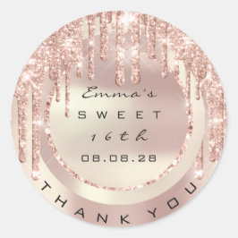 Adesivo Redondo Obrigado Rose Drips Doce 16º Brilho 15º Faísca