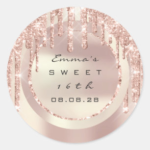Adesivo Redondo Obrigado Rose Drips Sweet 16º Brilho 15º