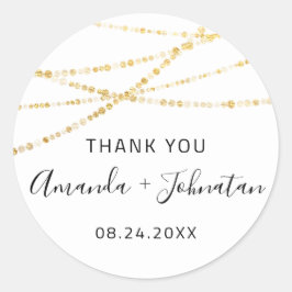 Adesivo Redondo Obrigado Rose Nome Data Luzes Douradas Simplesment