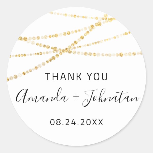 Adesivo Redondo Obrigado Rose Nome Data Luzes Douradas Simplesment (Frente)