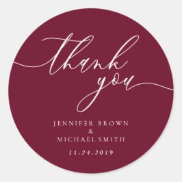 Adesivo Redondo Obrigado roteiro burgundy nomes simples data