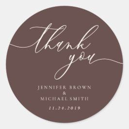 Adesivo Redondo Obrigado roteiro Chocolate Brown nomes data