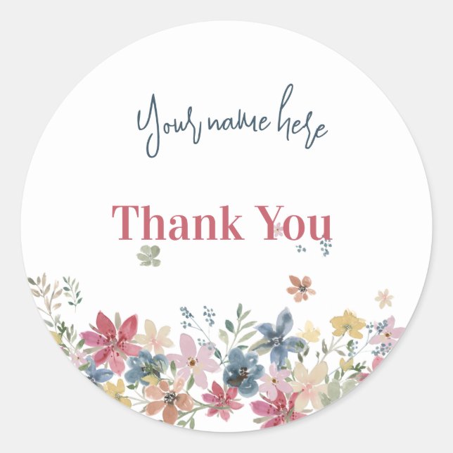 Adesivo Redondo Obrigado Rótulo do Produto Flor (Frente)
