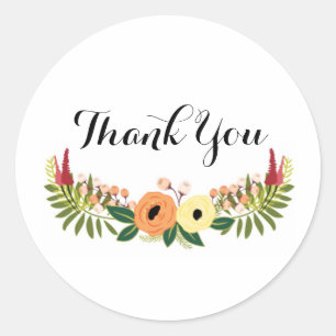 Adesivo Redondo Obrigado Round Sticker - Floral Wreath Design