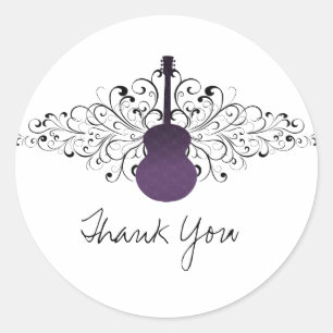 Adesivo Redondo Obrigado roxo da guitarra dos redemoinhos você