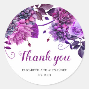 Adesivo Redondo Obrigado roxo das flores você. Casamento floral