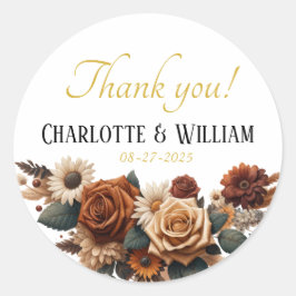 Adesivo Redondo Obrigado! Rustic Floral Wedding