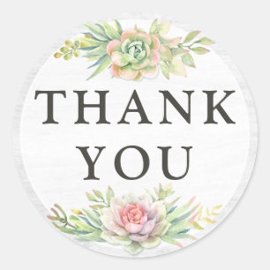 Adesivo Redondo Obrigado Rustic Wood Watercolor Cactus