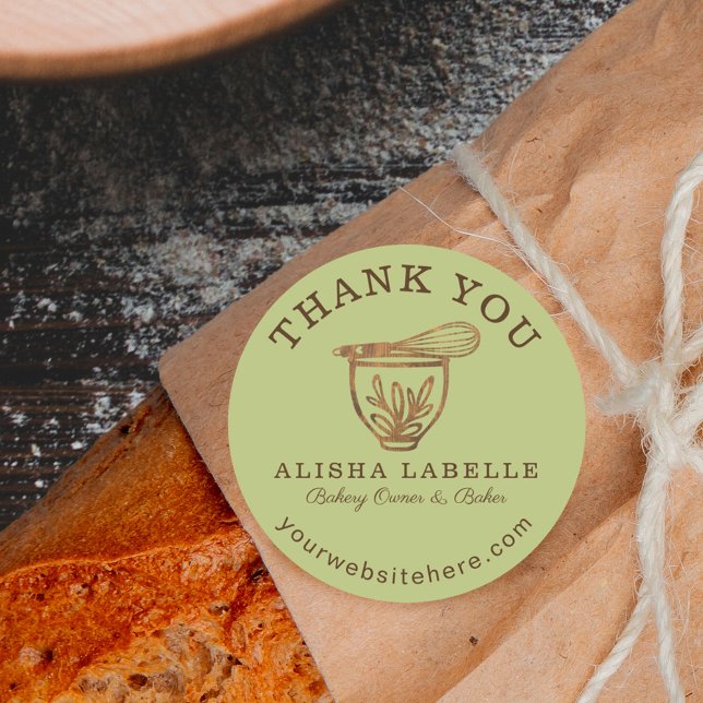 Adesivo Redondo Obrigado Rustic Woodgrain Bakery Mixer (Criador carregado)