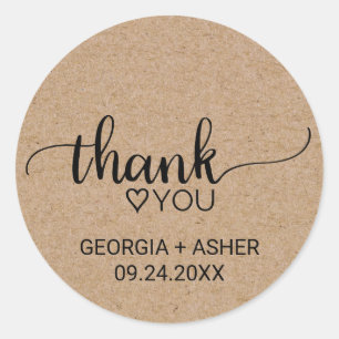 Adesivo Redondo Obrigado rústico da caligrafia de Kraft do falso