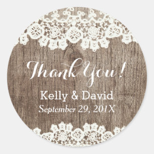 Adesivo Redondo Obrigado rústico de madeira atado vintage do
