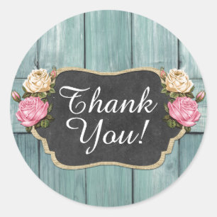 Adesivo Redondo Obrigado rústico do quadro dos rosas gastos do