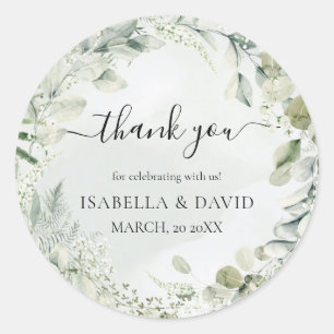 Adesivo Redondo Obrigado Sage Green Foliage Rustic Weding Favor