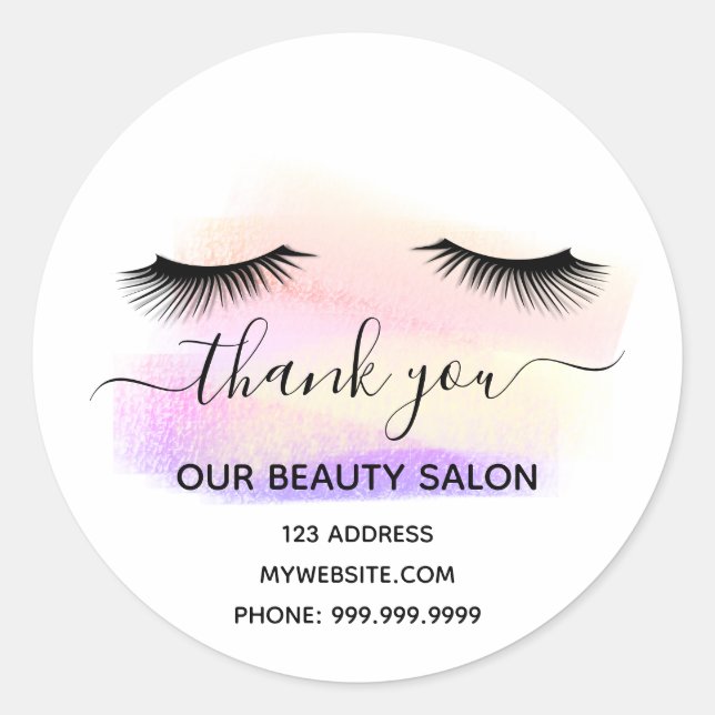 Adesivo Redondo Obrigado salão de beleza lascas brancas leves past (Frente)