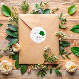 Adesivo Redondo Obrigado Save The Date Nome Trevo de Quatro Folhas