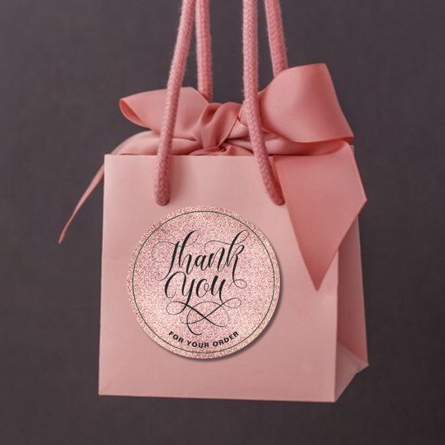 Adesivo Redondo Obrigado Script blush rosa gold glitter ombre (Criador carregado)