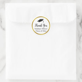 Adesivo Redondo Obrigado Script Graduação Preto Branco Dourado