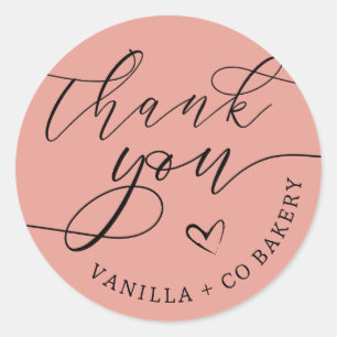 Adesivo Redondo Obrigado Script Heart Bak Goods Classe de Negócios