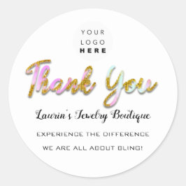 Adesivo Redondo Obrigado Script Nome Compro Logotipo da Web Cor-de