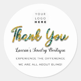 Adesivo Redondo Obrigado Script Nome Compro Logotipo da Web Dourad