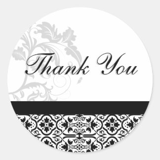 Adesivo Redondo Obrigado Seal - Casamento tema damasco preto e bra