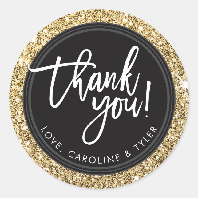 Adesivo Redondo OBRIGADO SEAL moderno brilho dourado (Frente)