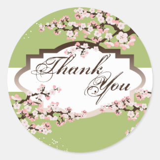Adesivo Redondo Obrigado Seal - Sage Green Cherry Blossom Casament