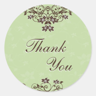 Adesivo Redondo Obrigado selar - verde da hortelã & castanho