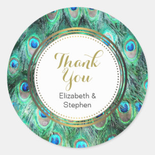 Adesivo Redondo Obrigado selvagem exótico da aguarela das penas d