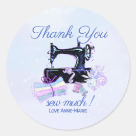 Adesivo Redondo Obrigado, Sewing Machine Vintage Diversão Azul