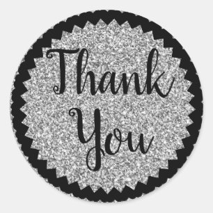 Adesivo Redondo Obrigado Silver Glitter Classic Round Sticker