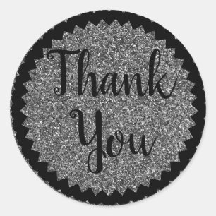 Adesivo Redondo Obrigado Silver Glitter Classic Round Sticker