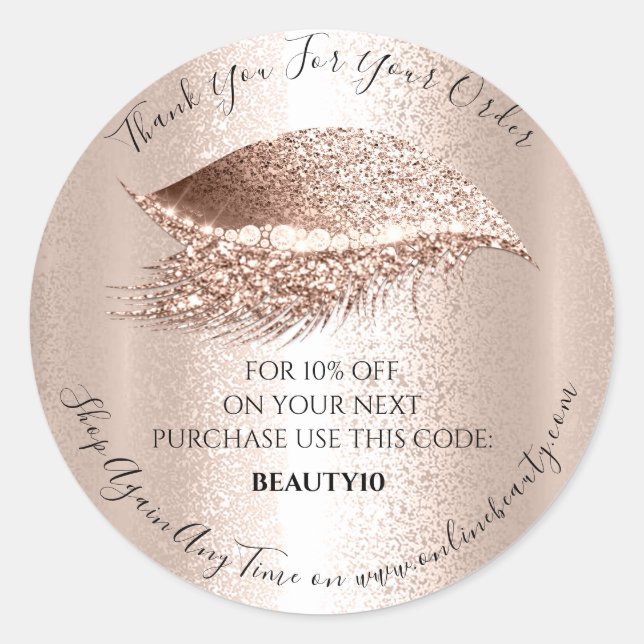 Adesivo Redondo Obrigado Solicitar logotipo Desconto Rosa Lash Mak (Frente)