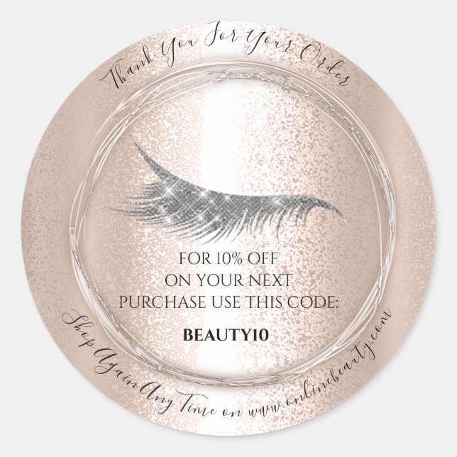 Adesivo Redondo Obrigado Solicitar Logotipo Lashes de Código de De (Frente)