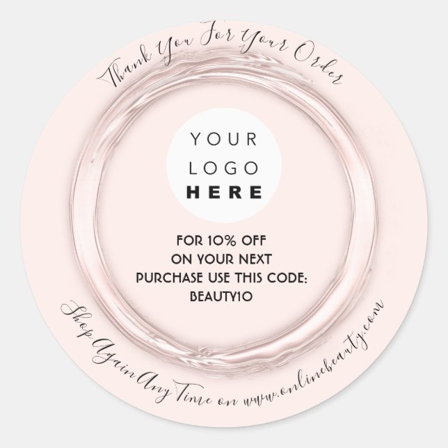 Adesivo Redondo Obrigado Solicite Nome do logotipo personalizado C (Frente)