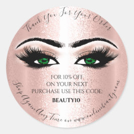 Adesivo Redondo Obrigado Solicite o Logotipo Desconto Rosa Lash Ol