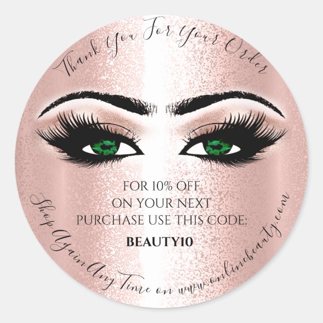 Adesivo Redondo Obrigado Solicite o Logotipo Desconto Rosa Lash Ol (Frente)