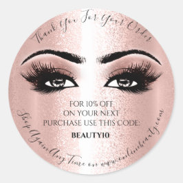Adesivo Redondo Obrigado Solicite o logotipo Desconto Rosa Lash Ol
